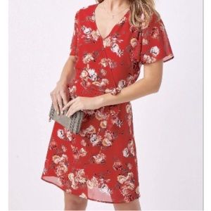 Maurices Red Floral Wrap Skater Dress